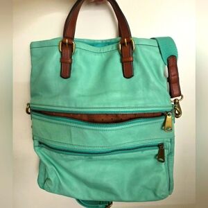 Fossil Explorer Mint Green Leather Tote Bag NEW No TAGS
